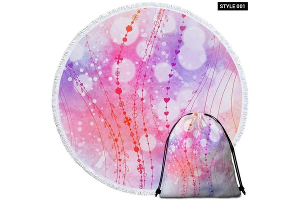 Pastel Pink Purple Hearts Watercolor Round Beach Towel For Adult