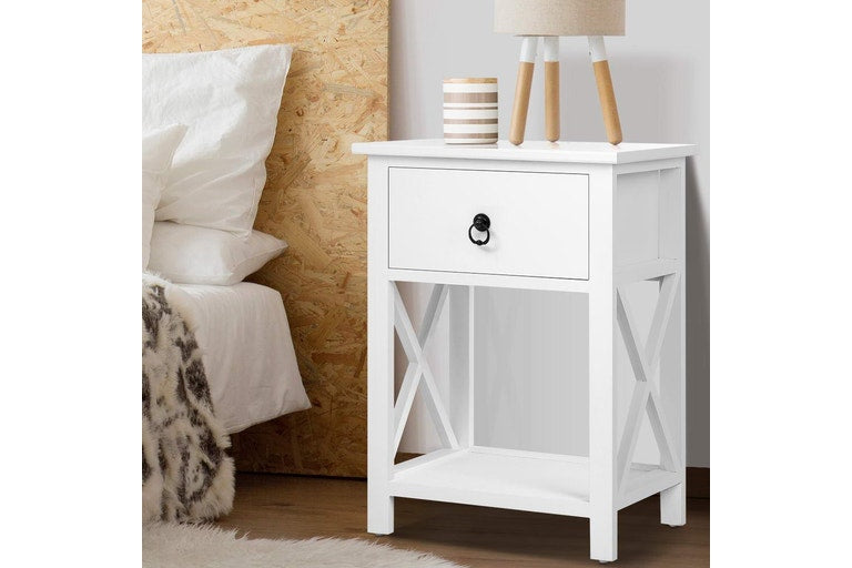 Artiss 2 X Bedside Table 1 Drawer with Shelf - EMMA White
