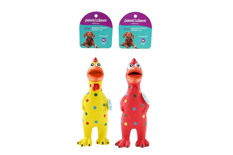 2x Paws & Claws 24cm Squeaky Chicken Rubber Latex Pet Dog Squeaker Toy Assorted