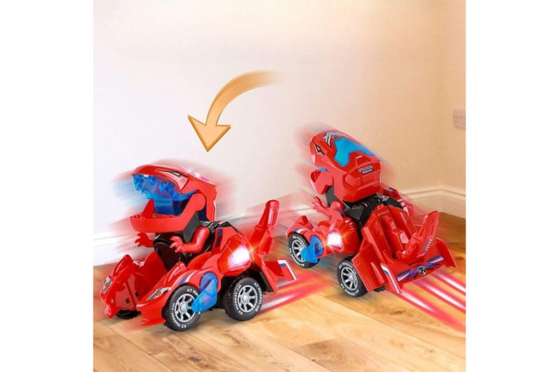 Vibe Geeks 2 In 1 Automatic Transforming Dinosaur Toy Car With Led Light And Music- Battery Operated