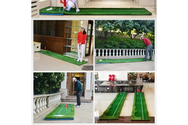 Golf Double Colour Putting Mat Push Rod Trainer - Size 50X300Cm Green