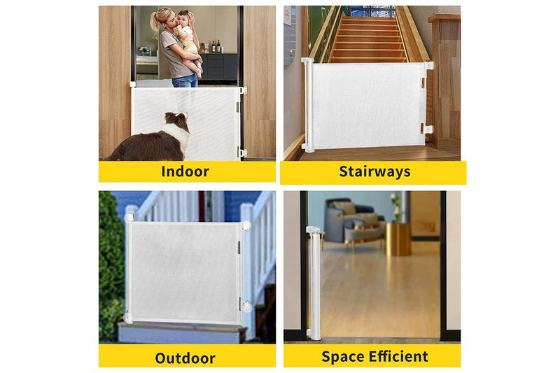 Petswol: Retractable Safety Gate Fence For Pets And Children - White