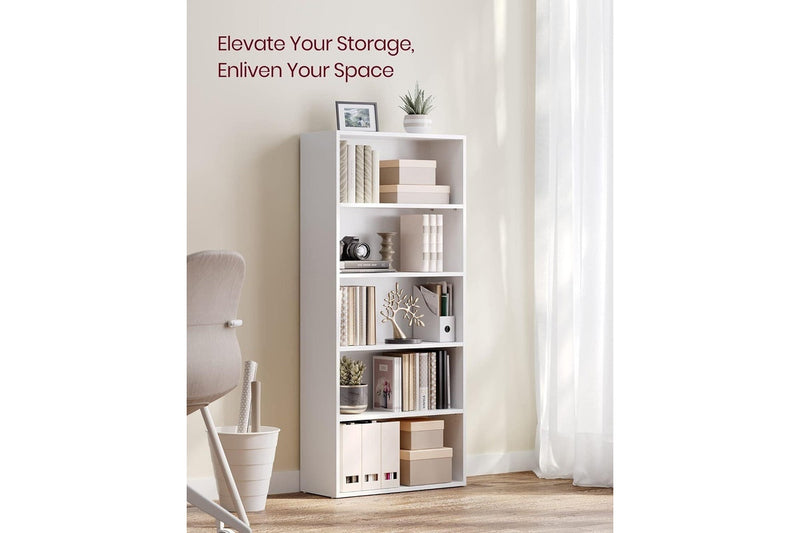 VASAGLE Floor Standing 5-Tier Open Bookcase with Adjustable Storage Shelves - White