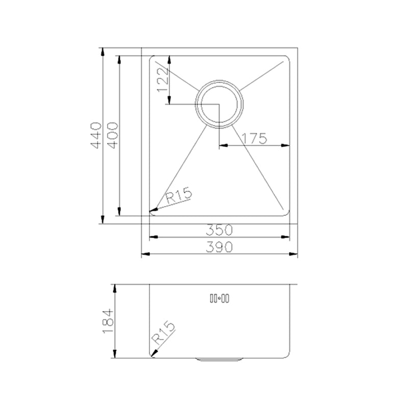 Project Square Sink Bowl Only 390x440mm PR15 350.400