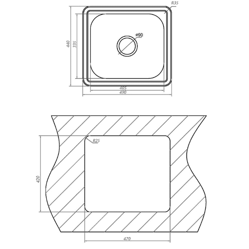 SINX 490 x 440mm Small Project Sink Bowl