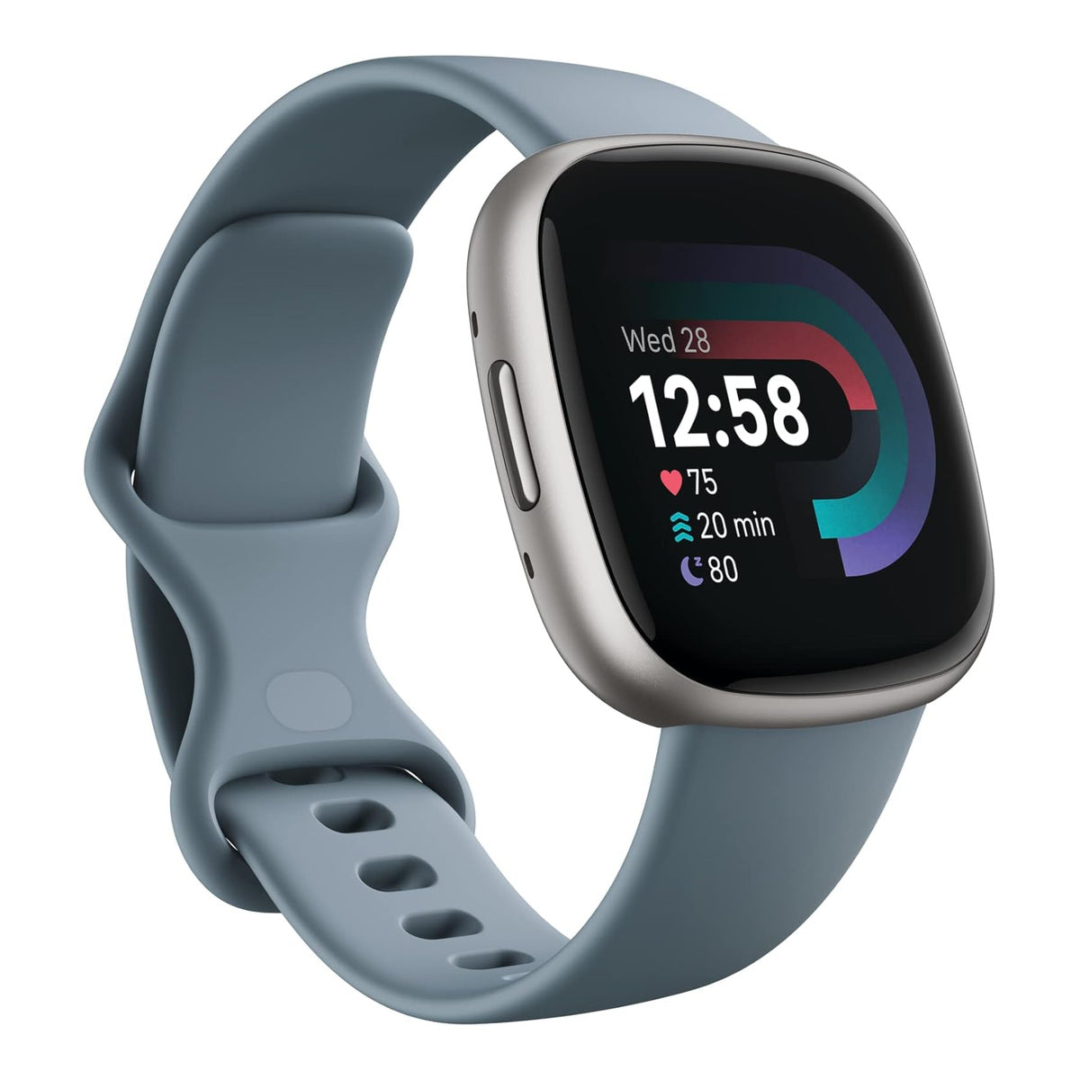 Fitbit Versa 4 Fitness Smartwatch with Daily Readiness, GPS, 24/7 Heart Rate, 40+ Exercise Modes, Sleep Tracking and more, Waterfall Blue/Platinum, One Size (S & L Bands Included)