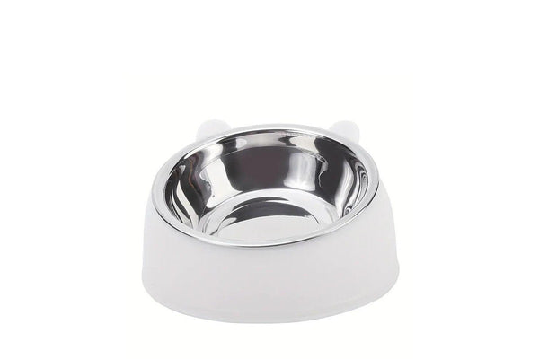 Tilted Dog Food Bowl Stainless Steel Cat Dog Feeder White