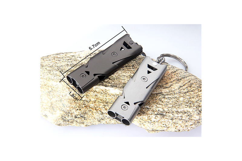 2Pcs High Decibel Stainless Steel Portable Keychain Double Pipe Emergency Whistle - Standard