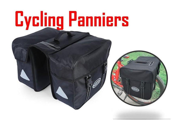 BLACK Bike Rear Bag Double Pannier Bag Frame Bicycle Back Seat Storage