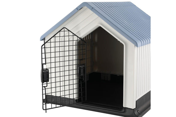 Zoomies Pet House With Iron Gate - White & Blue Roof