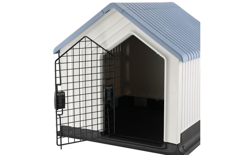 Zoomies Pet House With Iron Gate - White & Blue Roof