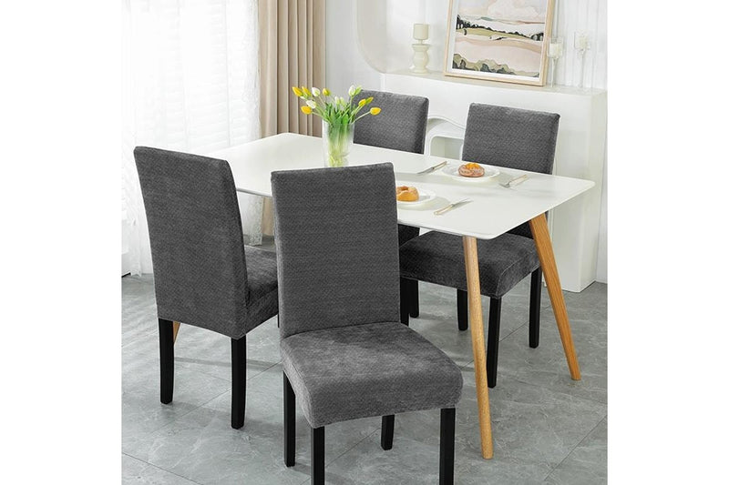 COMFEYA 2 Pack Checked Dining Chair Slipcover - Grey