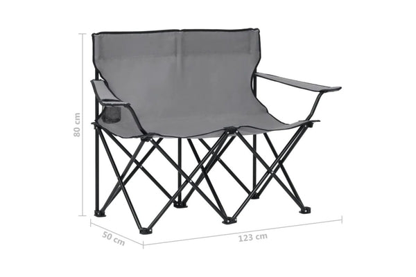 2-seater Foldable Camping Chair Steel And Fabric Grey Totpab