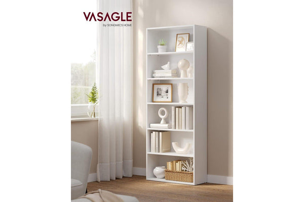 VASAGLE 6-Tier Open Bookcase with Adjustable Storage Shelves - White