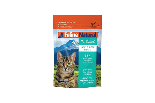 Feline Natural: Pouches, Hoki & Beef Feast 85g (12 Pack)