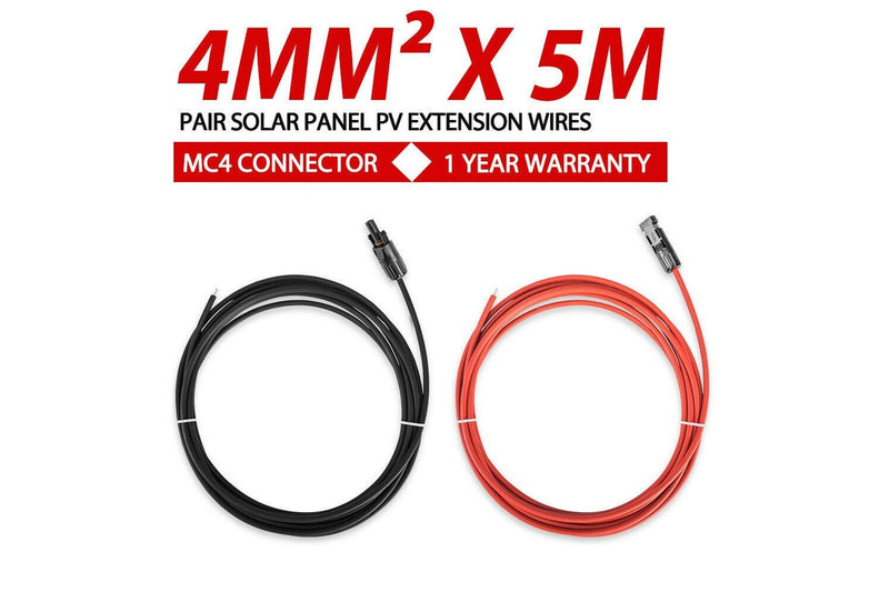 2x 5m Solar Panels Extension Cable MC4 Connector Black & Red PV Wires 4mm2