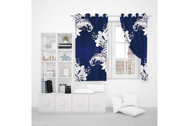 1 Pair of Blackout Fabric 3D Printed Curtains Thermal Insulated Curtains Navy