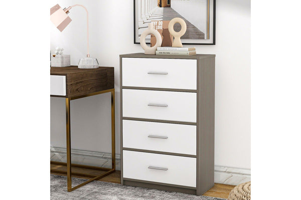 Fraser Country: Lada Home 4 Drawer Storage Dresser - Grey & White With Silver Handle