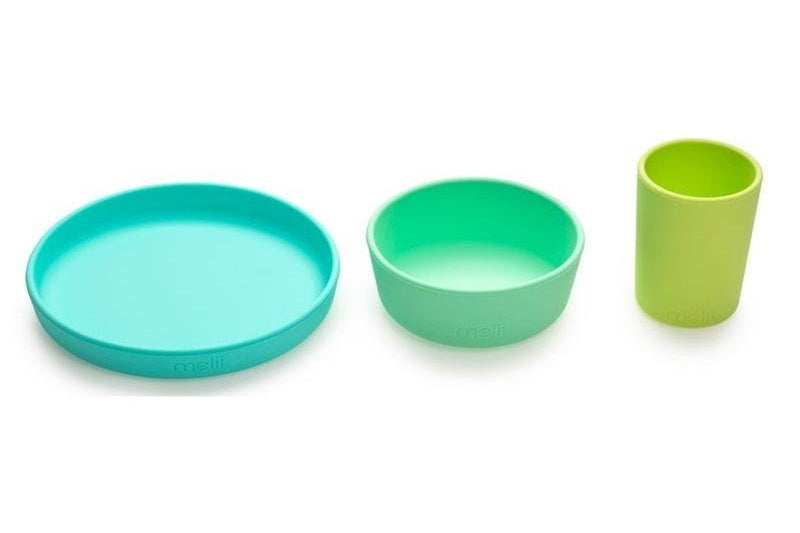 Melii: 3 Piece Silicone Feeding Set - Mint + Blue + Lime