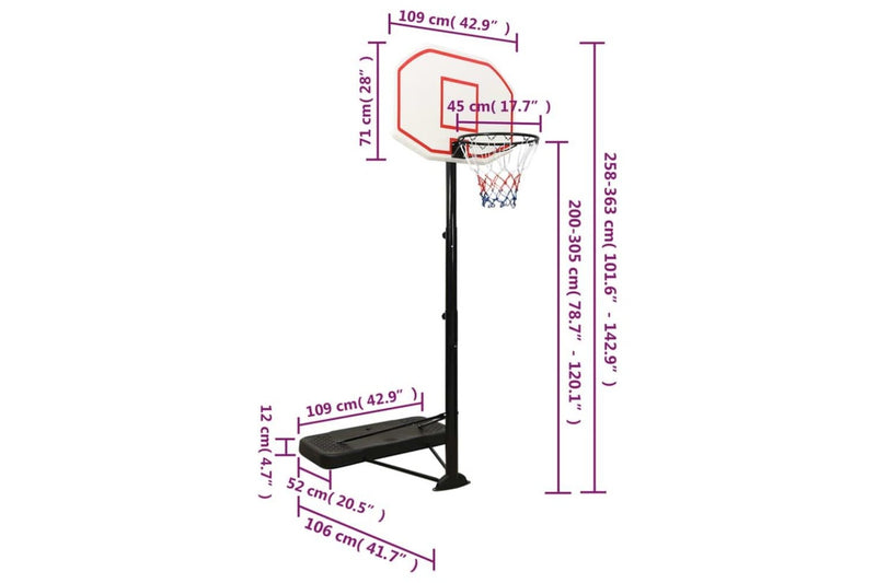 Basketball Stand White 258-363 Cm Polyethene Ktlan