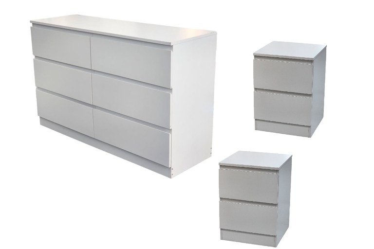 Instock Furniture & Living Bedroom set Liana chest 6 drawer lowboy + 2 * bedside tables white colour