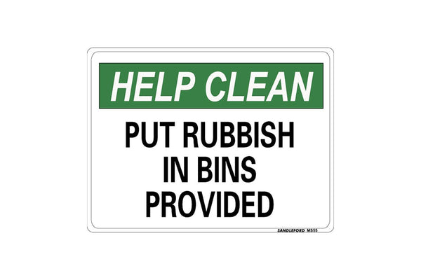 Put Rubbish In Bins Provided 225x300mm Sign Polypropylene Wall Door Mountable