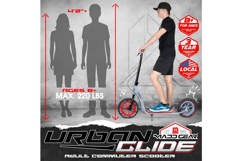 Madd Gear Urban Glide 300 Scooter - Grey / Red