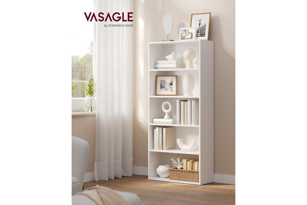 VASAGLE Floor Standing 5-Tier Open Bookcase with Adjustable Storage Shelves - White