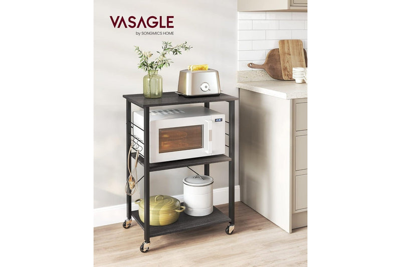 VASAGLE 3 Tier Metal Frame Kitchen Trolley - Ebony Black