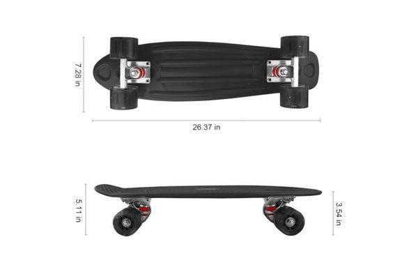 Complete 22Inches Skateboard For Beginners Kids Girls Boys Plastic Banana Board With Colorful Led Wheels Black - Standard