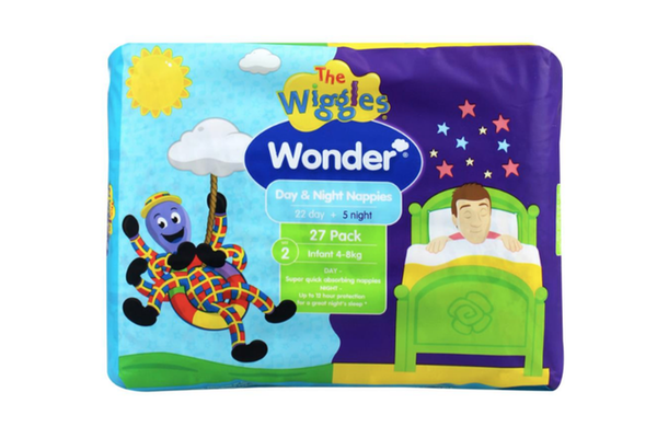 Wonder Pk27 the Wiggles Day & Night Nappies Diapers Infant 4 - 8 Kg Size 2