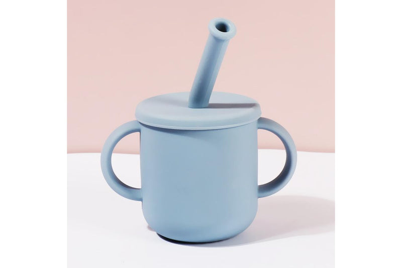 Baby Silicone Cup with Lid and Straw - Blue