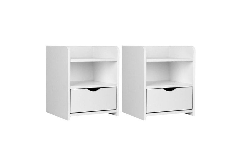 Artiss 2X Bedside Table 1 Drawer with Shelf - FARA White