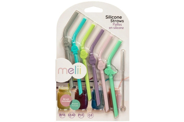 Melii: Silicone Animal Straws with Cleaning Brush (6 Pack)