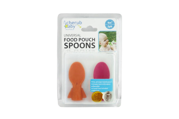 Cherub Baby: Universal Food Pouch Spoon - Pink/Orange (2 Pack)