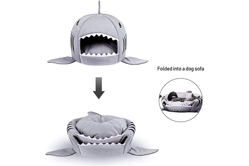 2 in1 Shark-Shaped House Warm Pet Bed - Medium (Grey)