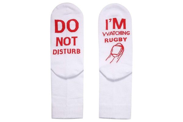 Pair of I'M WATCHING Unisex RUGBY Rugby Socks for Football Lover White