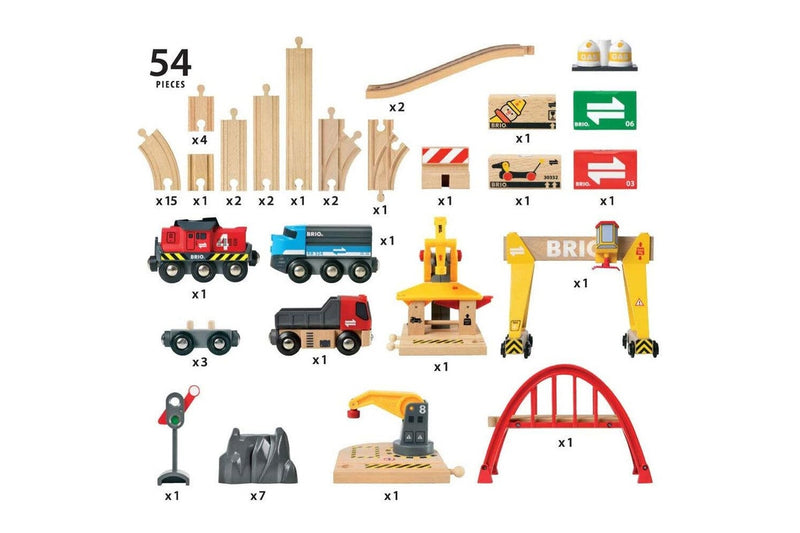 54pc Brio Freight Cargo Train Railway Deluxe Set Kids Child Educational Toy 3y+