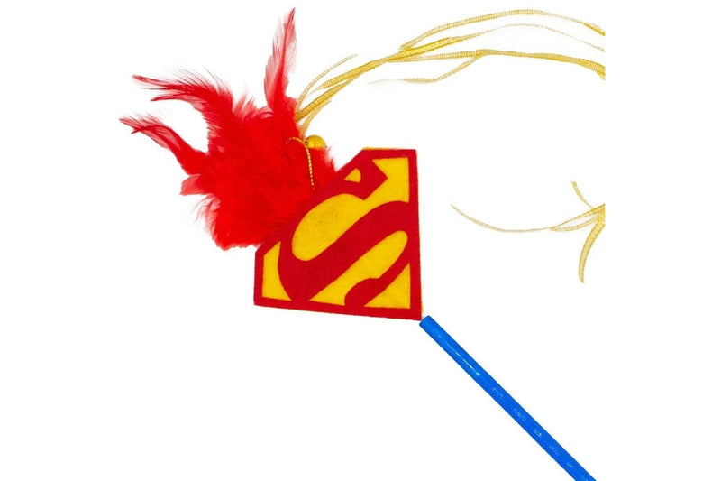 DC Comics: Superman Cat Toy Wand - Shield Logo with Feather & Ribbons