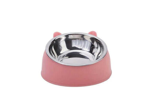 Tilted Dog Food Bowl Stainless Steel Cat Dog Feeder Pink