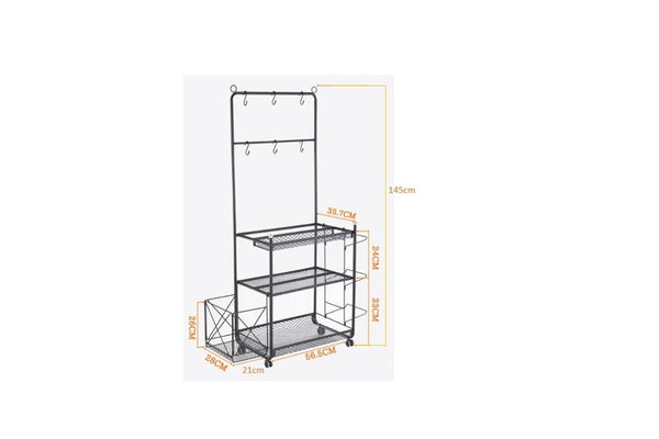 3 Tiers Sports Gear Storage With Caster Wheel Equipment Organizer Ball Rack