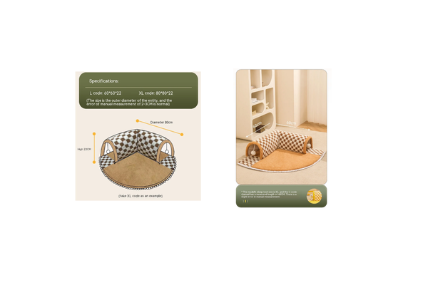 Cozy Tunnel Cat Nest Winter Warmth With Detachable Washable Bed And Enclosed Hideaway For Autumn Winter" - Coffee - 60X60x22cm