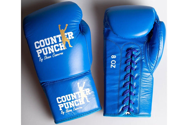 Counterpunch Premium Leather Pro Lace-Up Gloves - Blue - 8oz