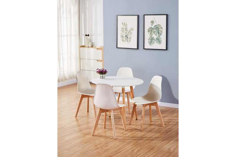 Fraser Country Elegant Round Dining Table with Beech Wooden Legs - White