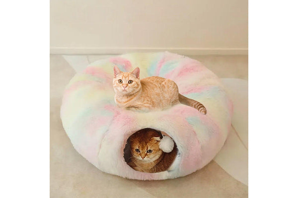 Plush Cat Tunnel with Cat Bed Pet Cat Tunnel Toys Rainbow