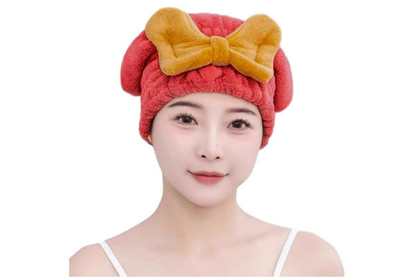 2Pcs Set Quick Absorbent Drying Hair Caps with Bow-Knot Hair Turban Wrap for Women Style 1