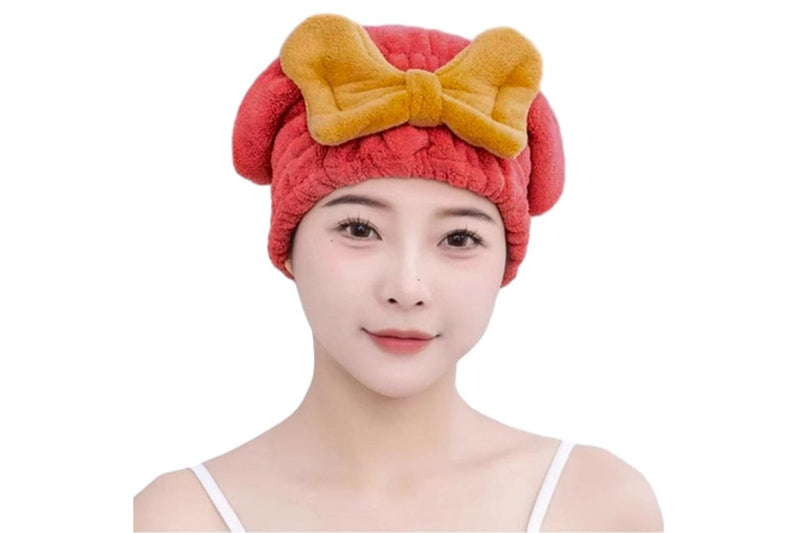 2Pcs Set Quick Absorbent Drying Hair Caps with Bow-Knot Hair Turban Wrap for Women Style 1