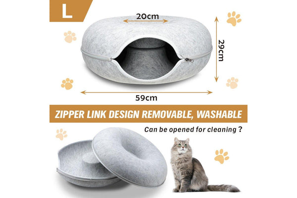 59 X 29Cm Cat Tunnel Bed Dark Grey Felt Pet Puppy Nest Cave Toy Light - One Size