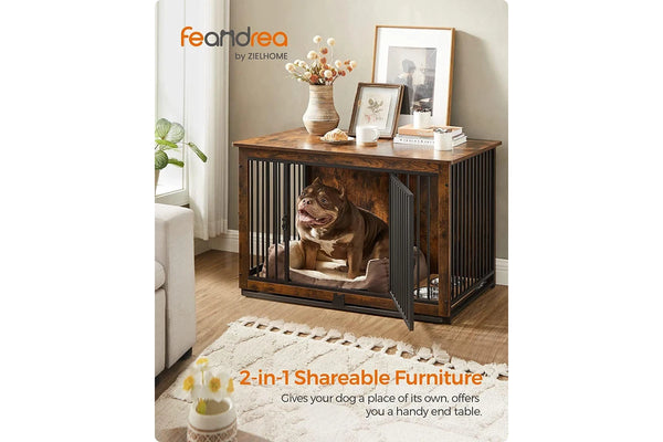 VASAGLE Feandrea Dog Crate Furniture with 2 Doors - Rustic Brown