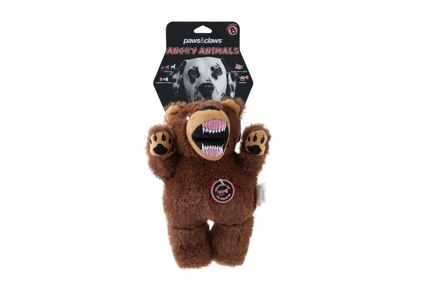 3x Paws & Claws 35cm Angry Animals Interactive Plush Bear Dog Toy w Squeaker BR